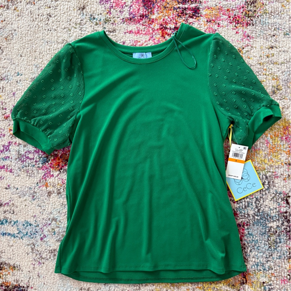 NWT CeCe Puff Sleeve Mixed Media Top size S - Picture 3 of 4